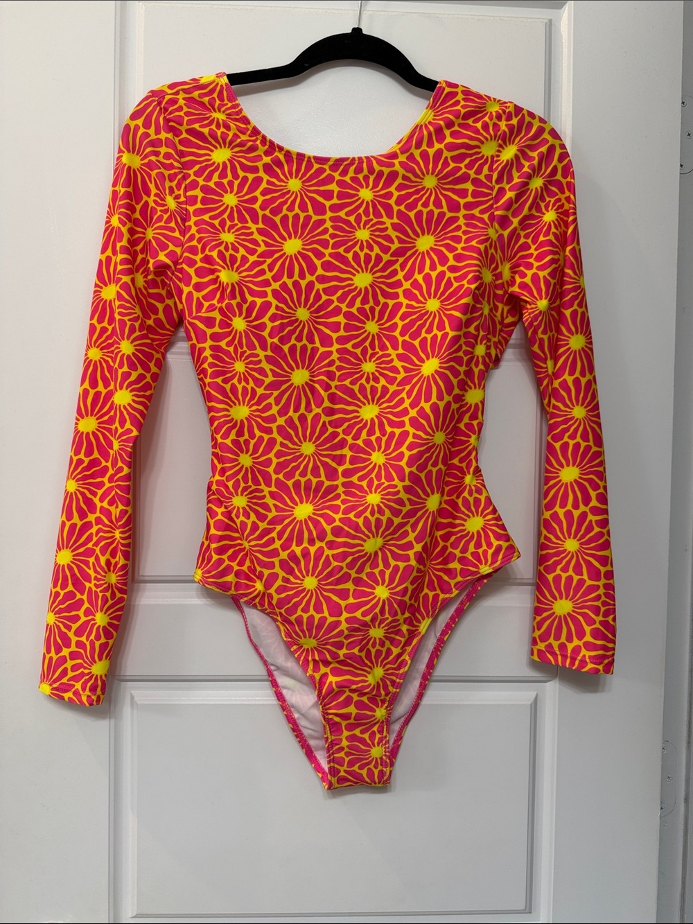 NWOT Bright Pink & Yellow Floral Long-Sleeve Swimsuit